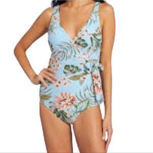NWT KONA SOL ONE PIECE FLORAL WRAP SWIMSUIT W/PADDED CUPS SZ.S